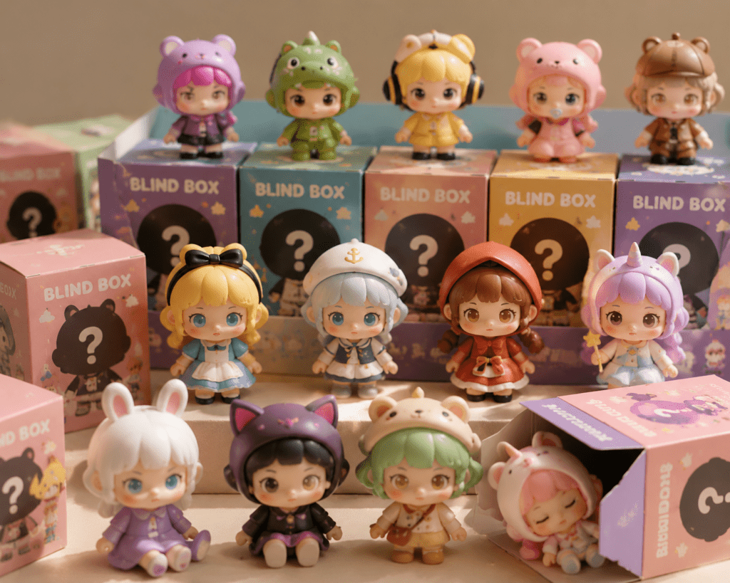 Custom blind box toys manufactured by HLL Toys with collectible figures and packaging